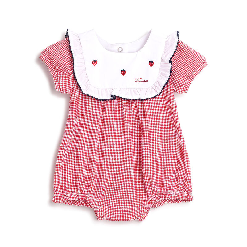 Girls White and Red Solid Short Sleeve Rompers image number 0